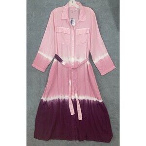 April Cornell Maxi Dress Women’s L Pink Ombre Boho Shirt Belted Button Front NWT